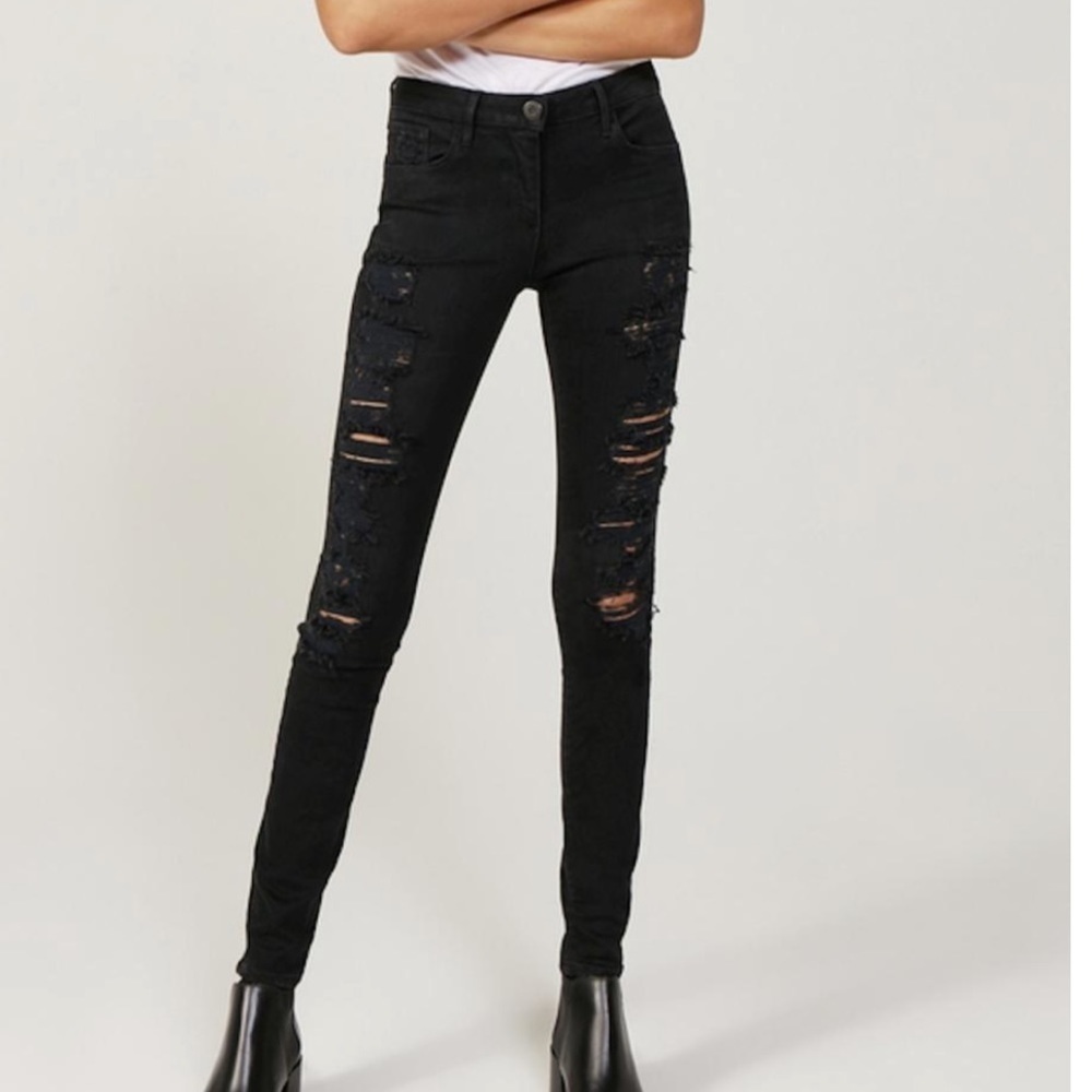 3x1 NYC Distressed Skinny Jeans in Blk Shredder 29